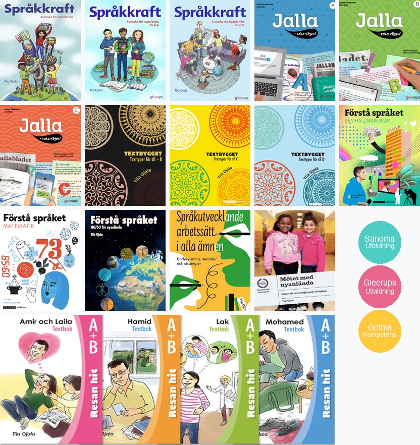 Tiias läromedel – Resan hit, Språkkraft, Förstå språket, Jalla, Textbygget m.fl.